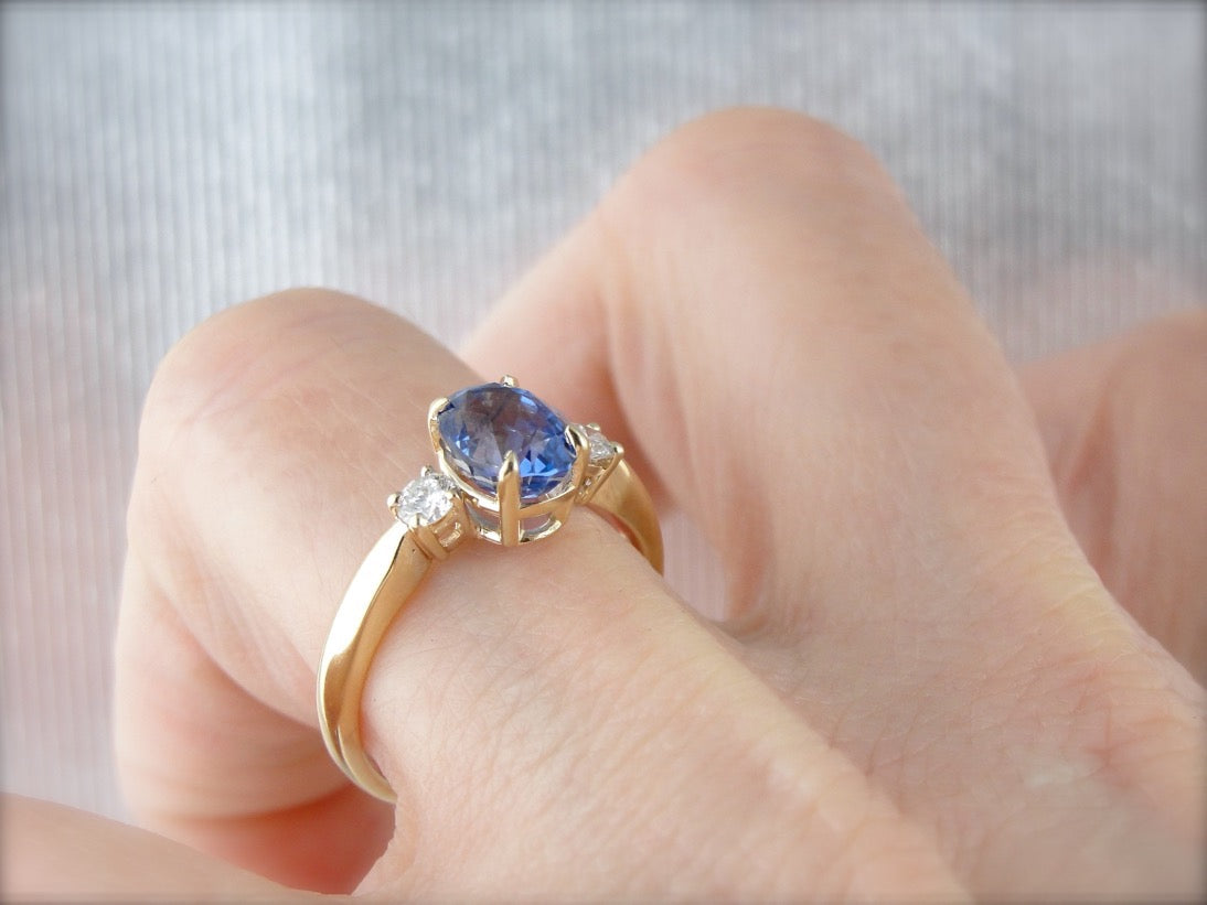 Art Deco Three Stone Diamond and Sapphire 14K Gold Sapphire Ring – Alpha &  Omega Jewelry
