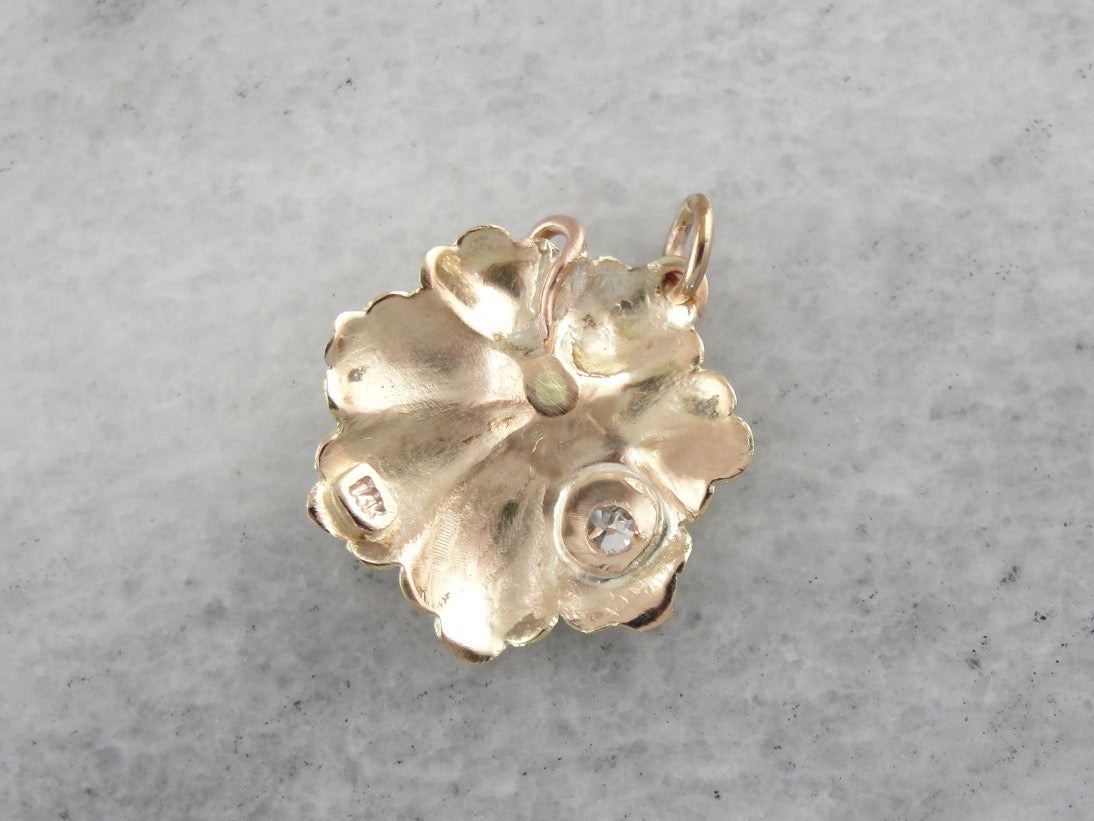 Beautiful Textured Green and Rose Gold Flower Pendant with Diamond