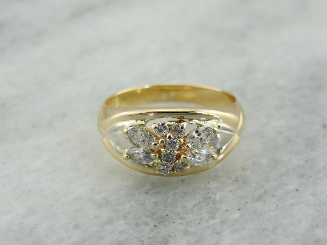 Contemporary Gold and Diamond Cocktail Ring, Sweet Bow Tie Shape with Marquise Diamonds