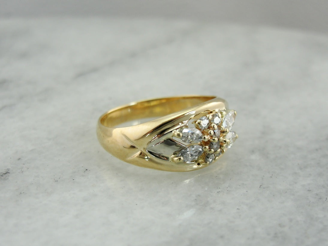Contemporary Gold and Diamond Cocktail Ring, Sweet Bow Tie Shape with Marquise Diamonds