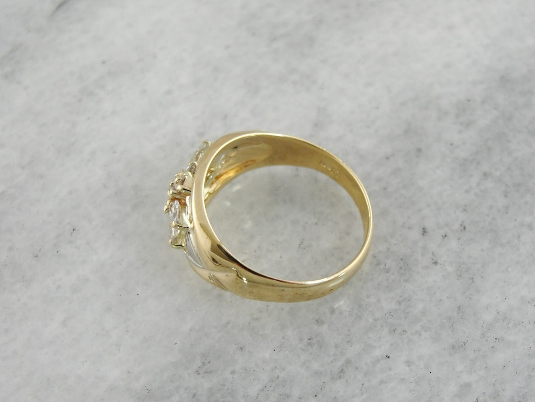 Contemporary Gold and Diamond Cocktail Ring, Sweet Bow Tie Shape with Marquise Diamonds