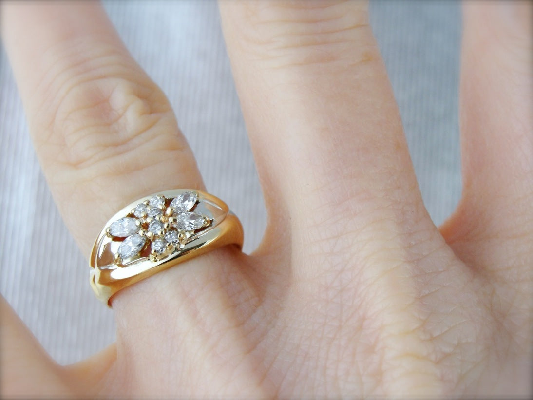 Contemporary Gold and Diamond Cocktail Ring, Sweet Bow Tie Shape with Marquise Diamonds