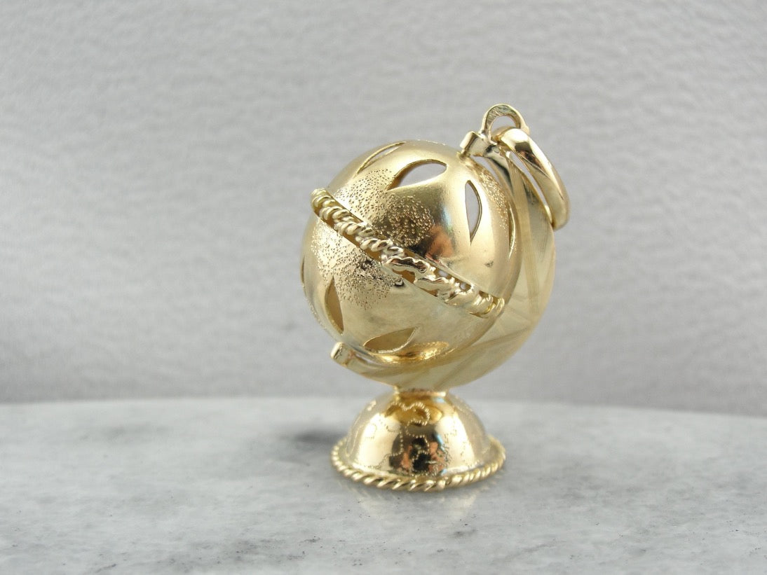 Spinning Globe Pendant or Large Charm in Yellow Gold