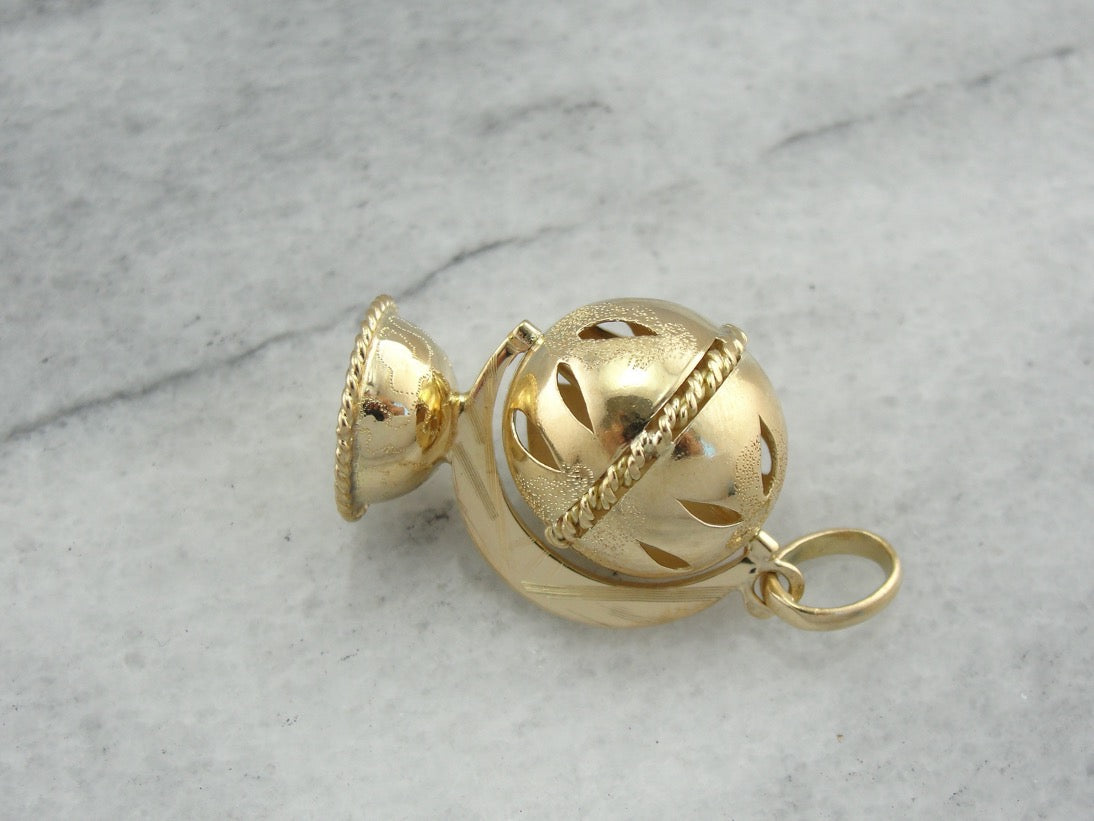 Spinning Globe Pendant or Large Charm in Yellow Gold