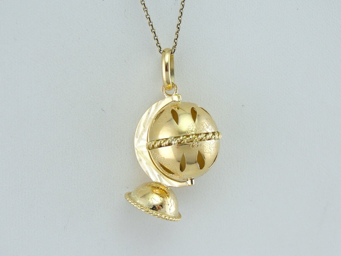 Spinning Globe Pendant or Large Charm in Yellow Gold