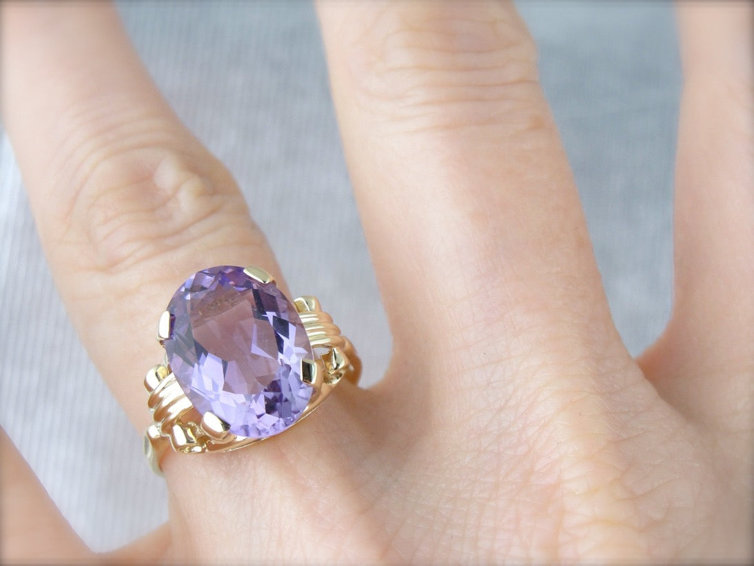 Amethyst Statement Ring in Yellow Gold