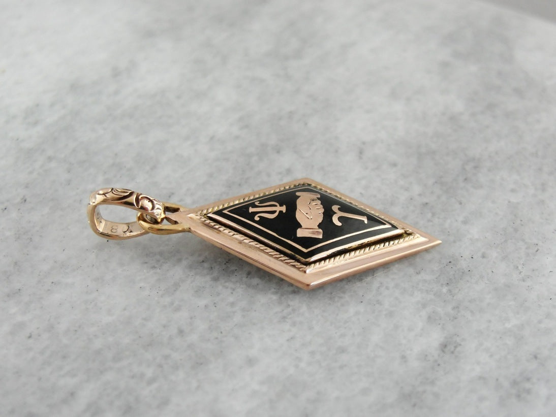 Black Enamel Fraternal or Sorority Antique Pendant
