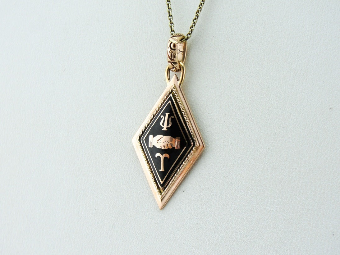 Black Enamel Fraternal or Sorority Antique Pendant