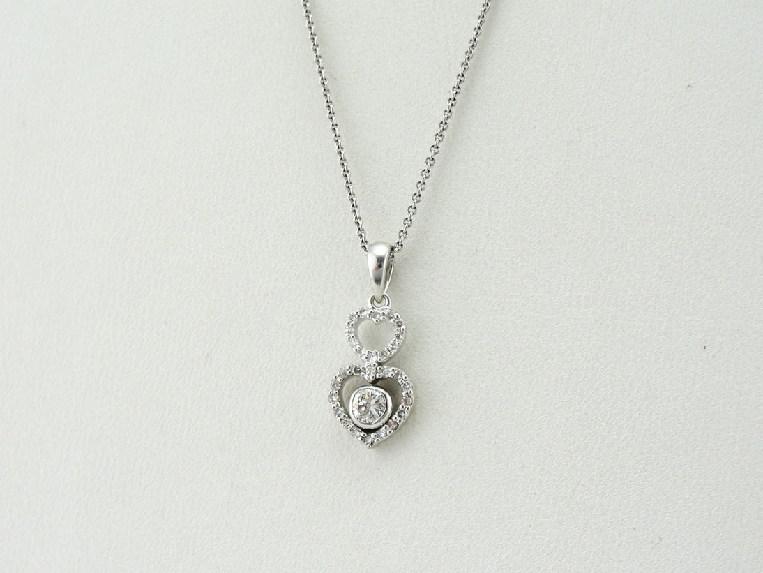 Double Diamond Heart Pendant in Bright White Gold, Modern and Contemporary