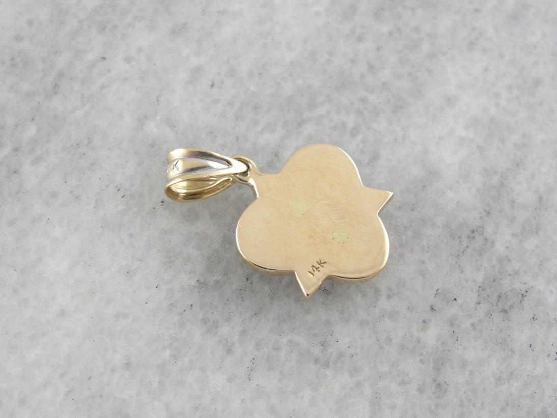 Layered Shapes: Vintage Geometric Gold Pendant with Seed Pearl Accents