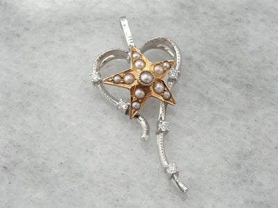 Star Bright Sweetheart, Unique Seed Pearl and Diamond Pendant