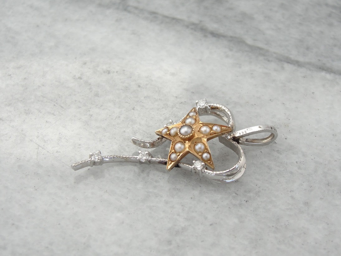 Star Bright Sweetheart, Unique Seed Pearl and Diamond Pendant