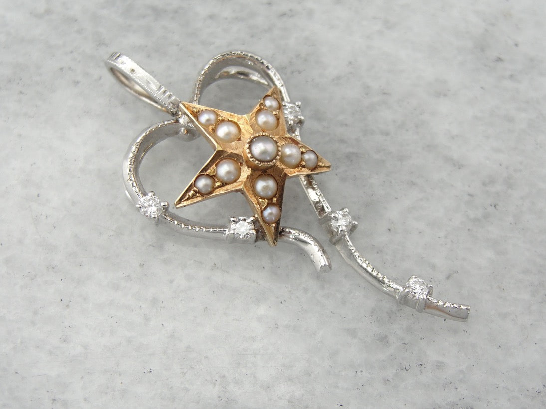 Star Bright Sweetheart, Unique Seed Pearl and Diamond Pendant