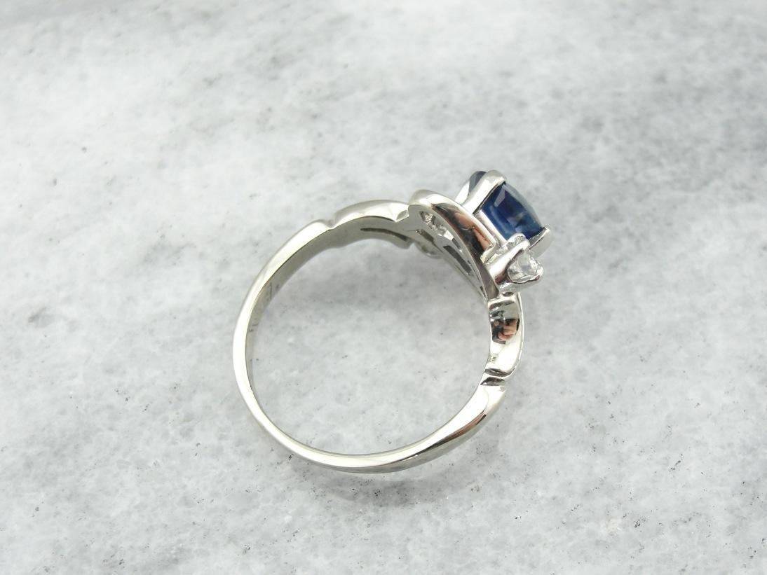 Modernist Sapphire and Diamond Ring in White Gold