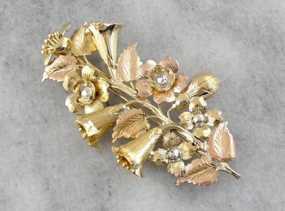 Daisies and Daylilies Flower Brooch in Multi Color Gold