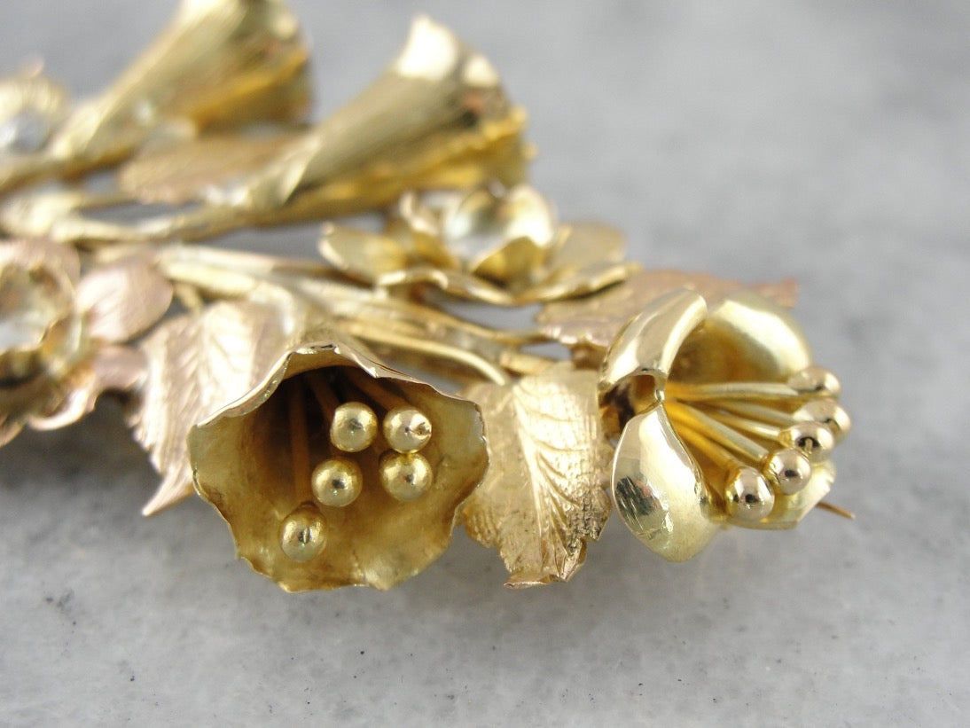 Daisies and Daylilies Flower Brooch in Multi Color Gold