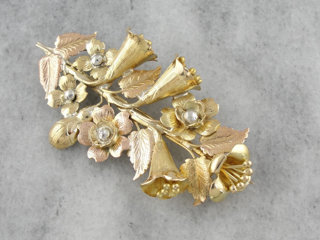 Daisies and Daylilies Flower Brooch in Multi Color Gold