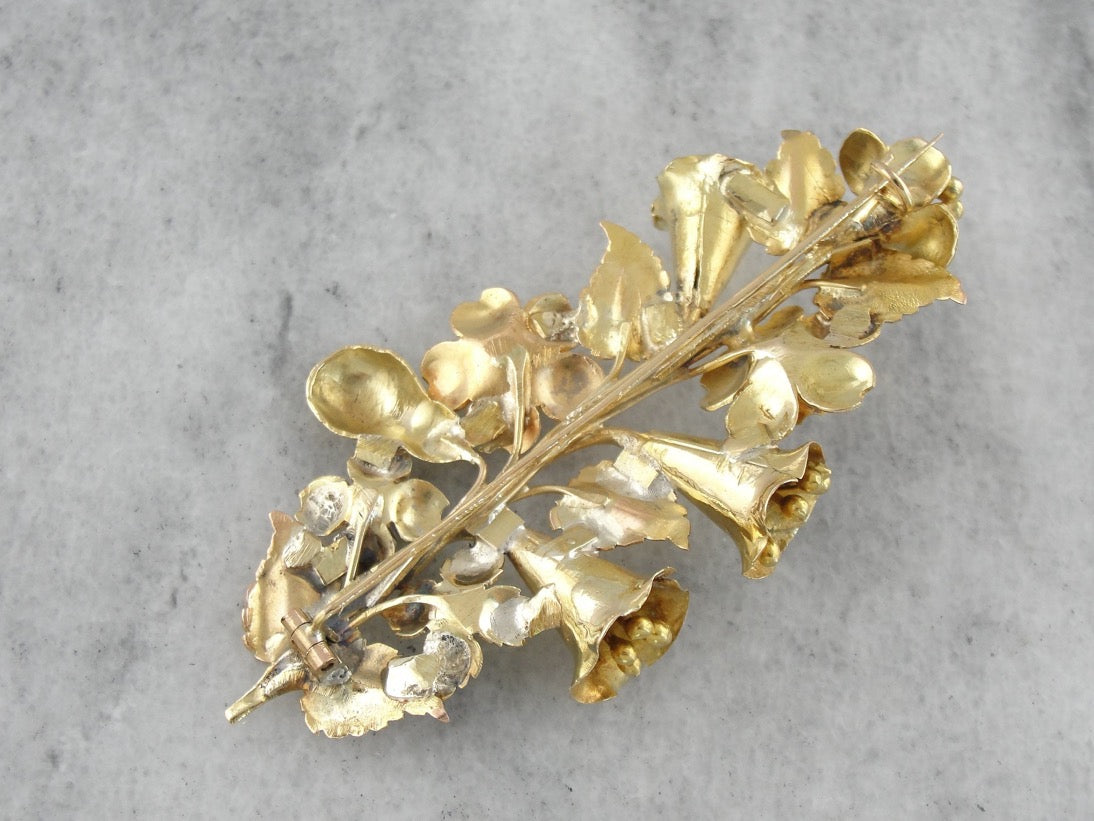 Daisies and Daylilies Flower Brooch in Multi Color Gold