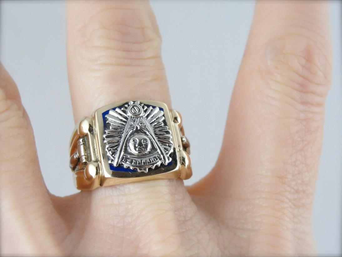 Symbolic Enameled Masonic Statement Ring