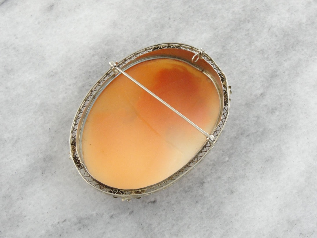 Art Deco Cameo White Gold Brooch Pendant