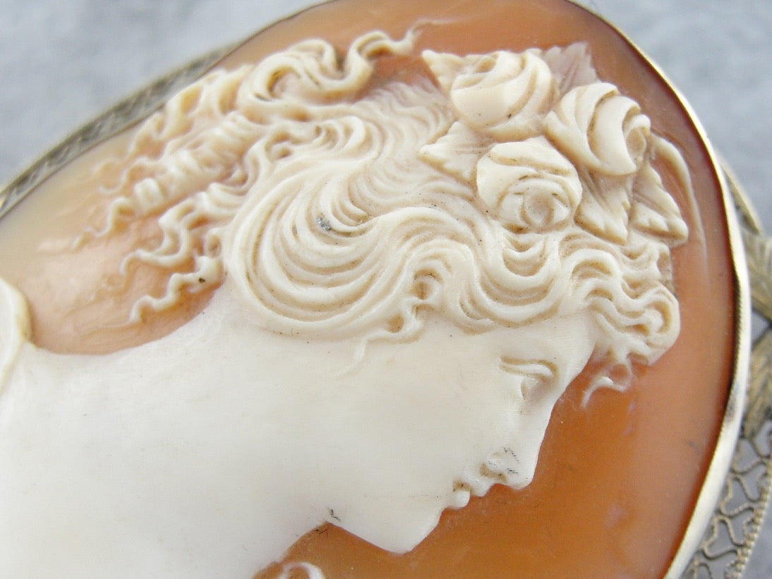 Art Deco Cameo White Gold Brooch Pendant