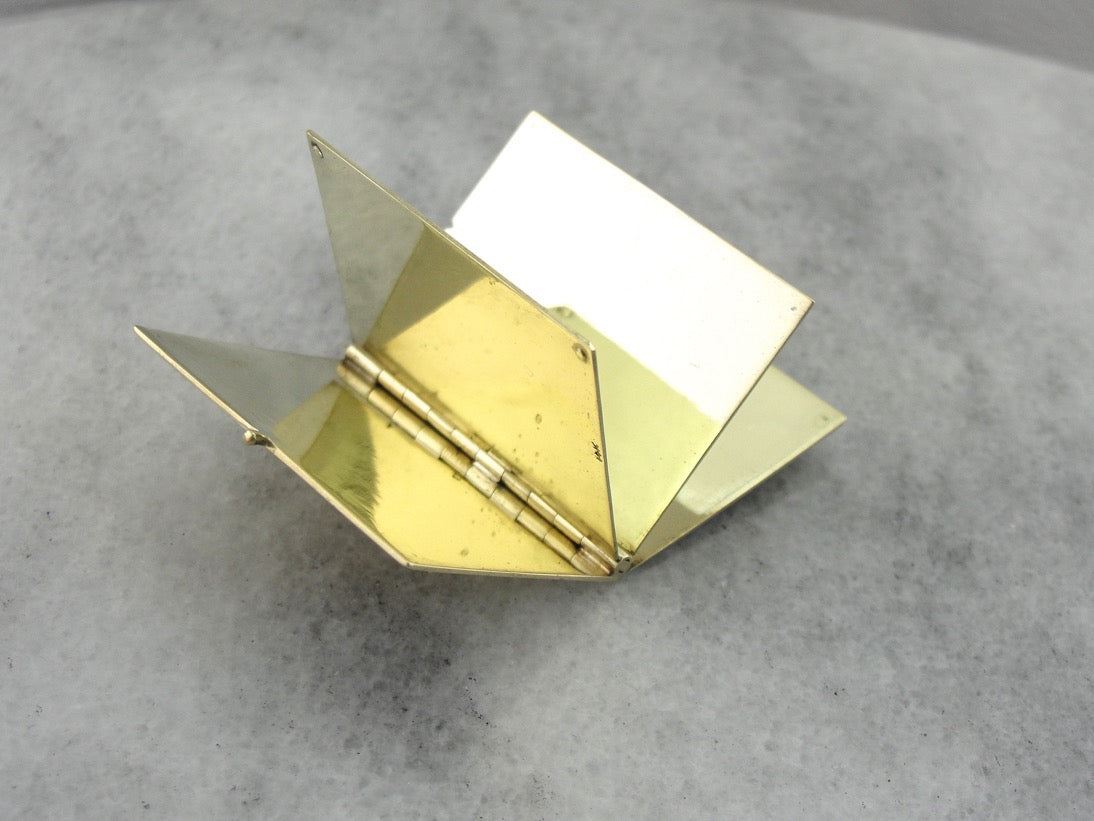 Heavy Gold Book Locket with Monogram and Enamel Details