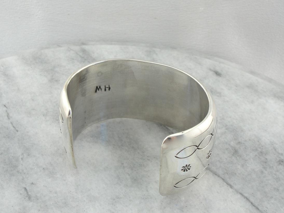 Native American Simplicity: Minimalist Pattern Sterling Silver Cuff Bracelet