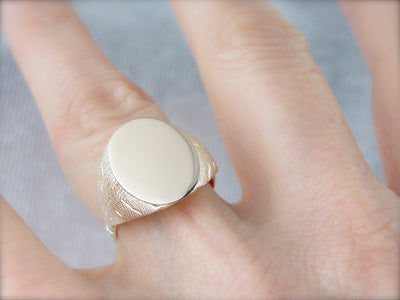 Hidden Structure and Brushed Finished Textured Yellow Gold Signet Ring