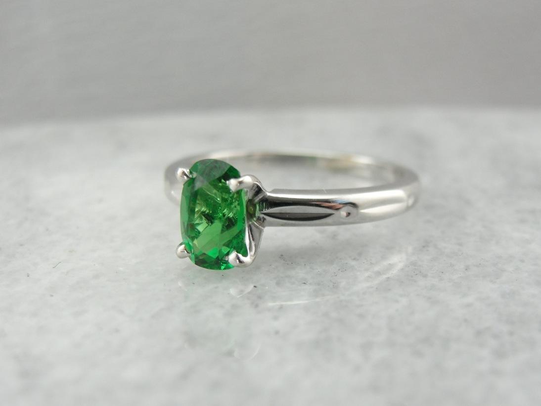 Springtime Green, Garnet Solitaire in Vintage Mounting