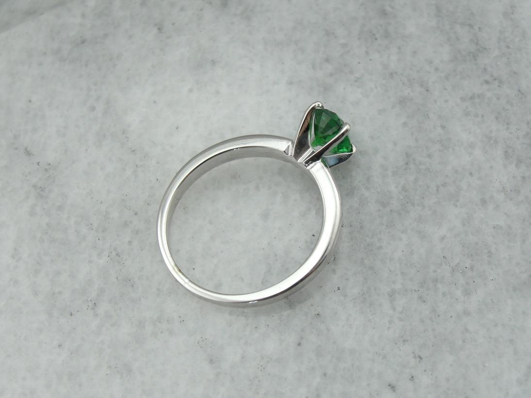 Springtime Green, Garnet Solitaire in Vintage Mounting
