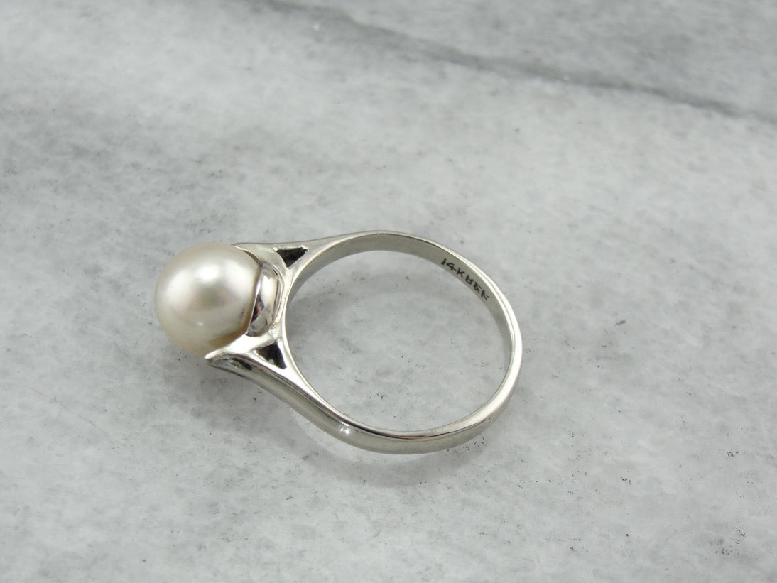 June Birthstone, Pearl Solitaire Cocktail Ring