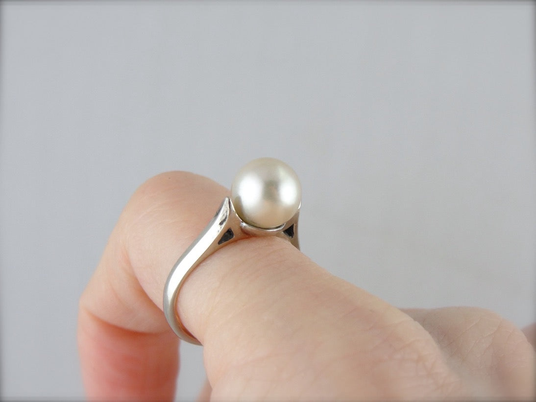 June Birthstone, Pearl Solitaire Cocktail Ring