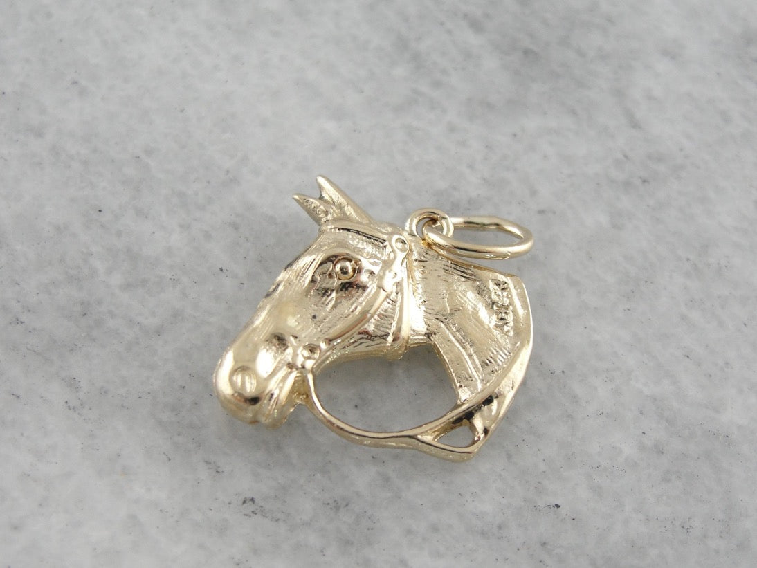 Horse Head Charm, Solid Yellow Gold Charm or Pendant