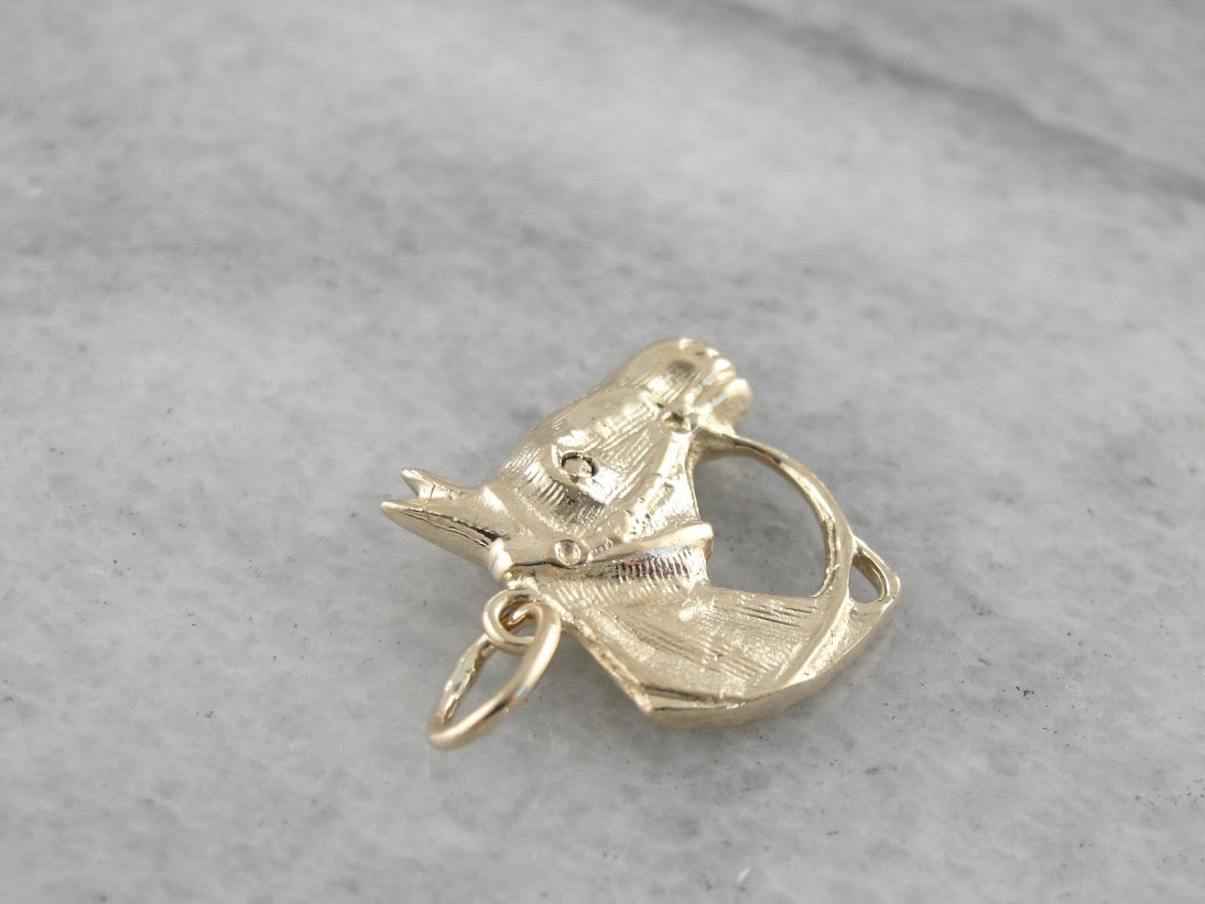 Horse Head Charm, Solid Yellow Gold Charm or Pendant
