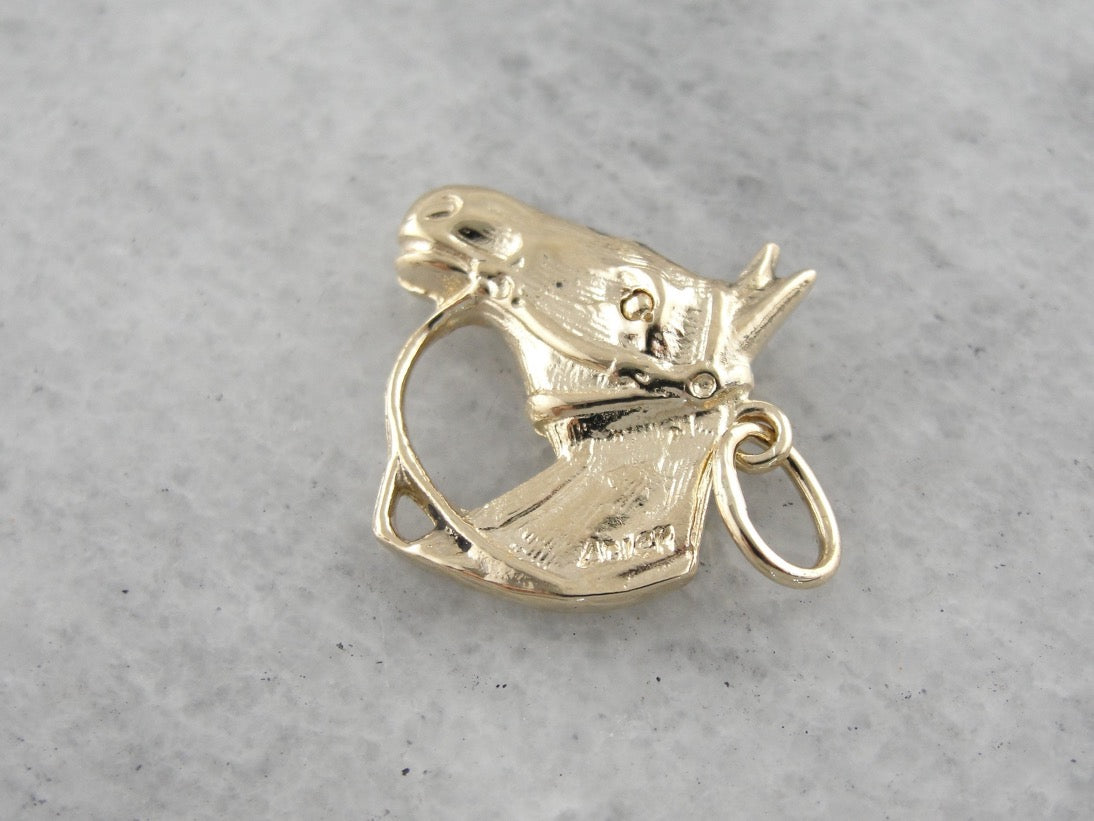 Horse Head Charm, Solid Yellow Gold Charm or Pendant