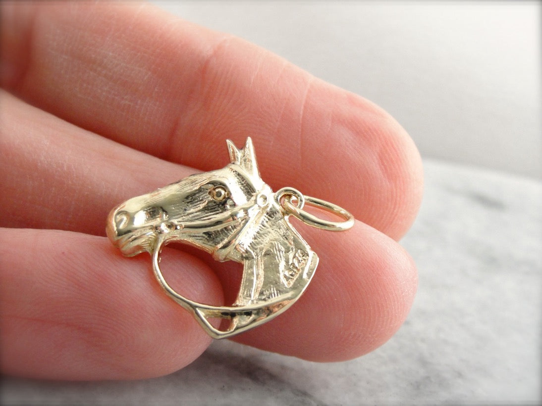 Horse Head Charm, Solid Yellow Gold Charm or Pendant