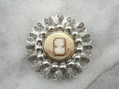 Quilled Filigree, Large Cameo Brooch