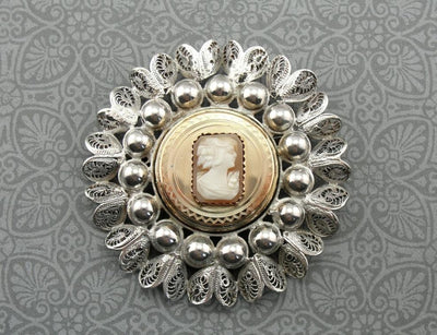 Quilled Filigree, Large Cameo Brooch