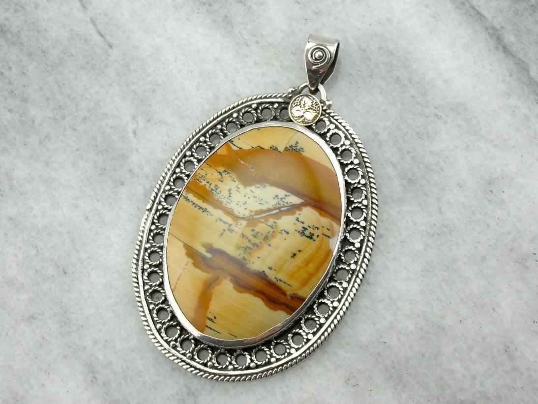 Desert Scene, Picture Jasper Pendant with Victorian Accents