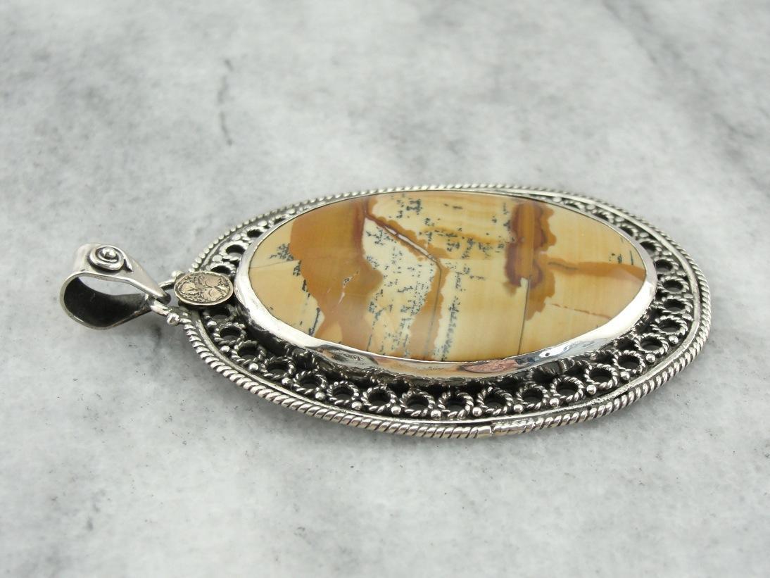 Desert Scene, Picture Jasper Pendant with Victorian Accents
