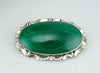 Bright Green Malachite Brooch or Pendant with Mid Century Sterling Frame