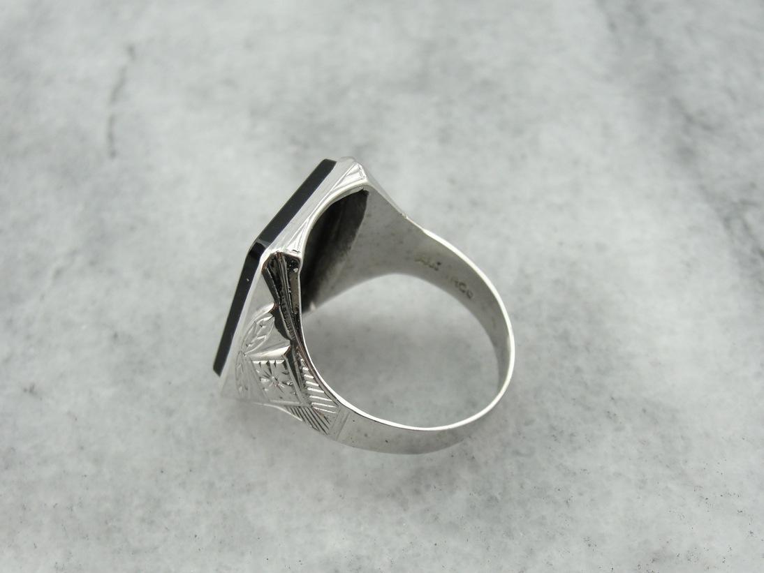 The Lord of Dragons: Vintage Intaglio Ring with Warrior Onyx