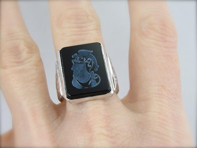 The Lord of Dragons: Vintage Intaglio Ring with Warrior Onyx