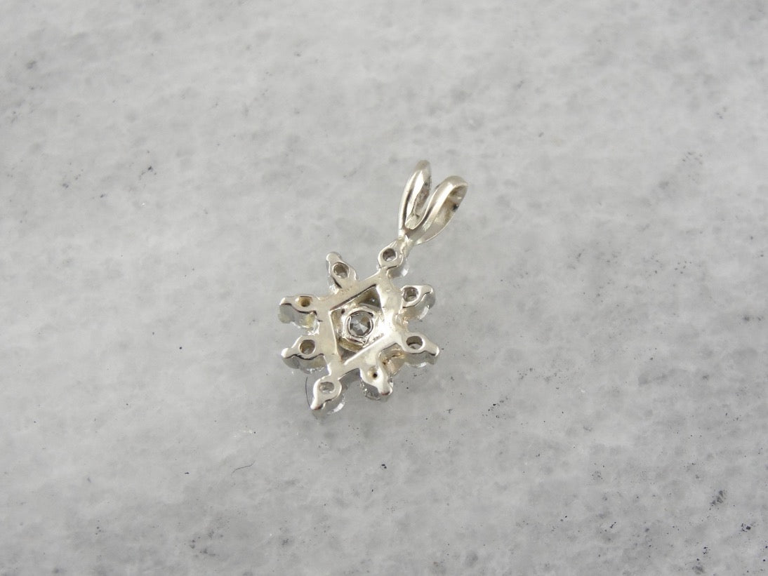 Diamond Snowflake, Sparkling Diamond Pendant in White Gold