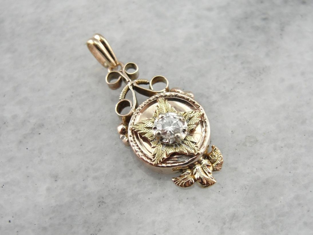 Diamond Star, Antique Mix Metal Drop Pendant