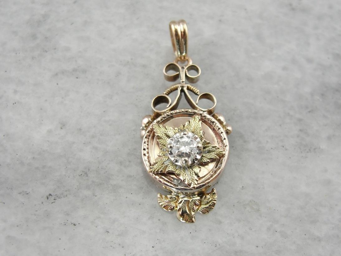 Diamond Star, Antique Mix Metal Drop Pendant