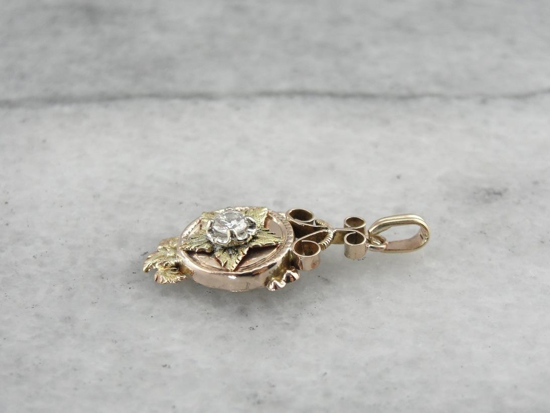 Diamond Star, Antique Mix Metal Drop Pendant