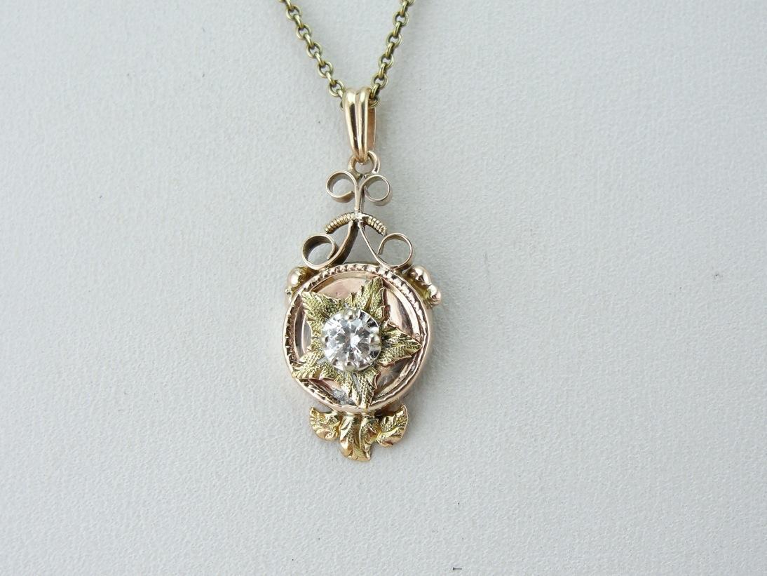 Diamond Star, Antique Mix Metal Drop Pendant