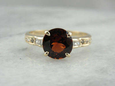 Hessonite Garnet and Diamond Gold Ring