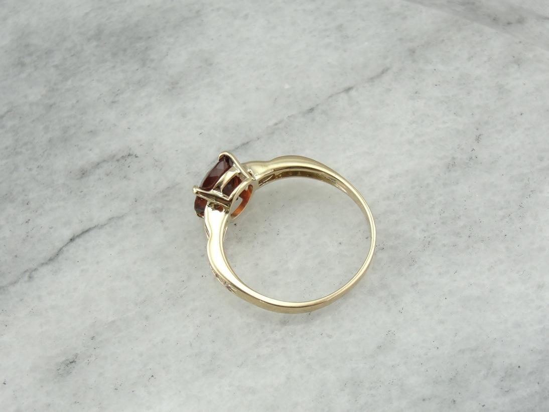 Hessonite Garnet and Diamond Gold Ring